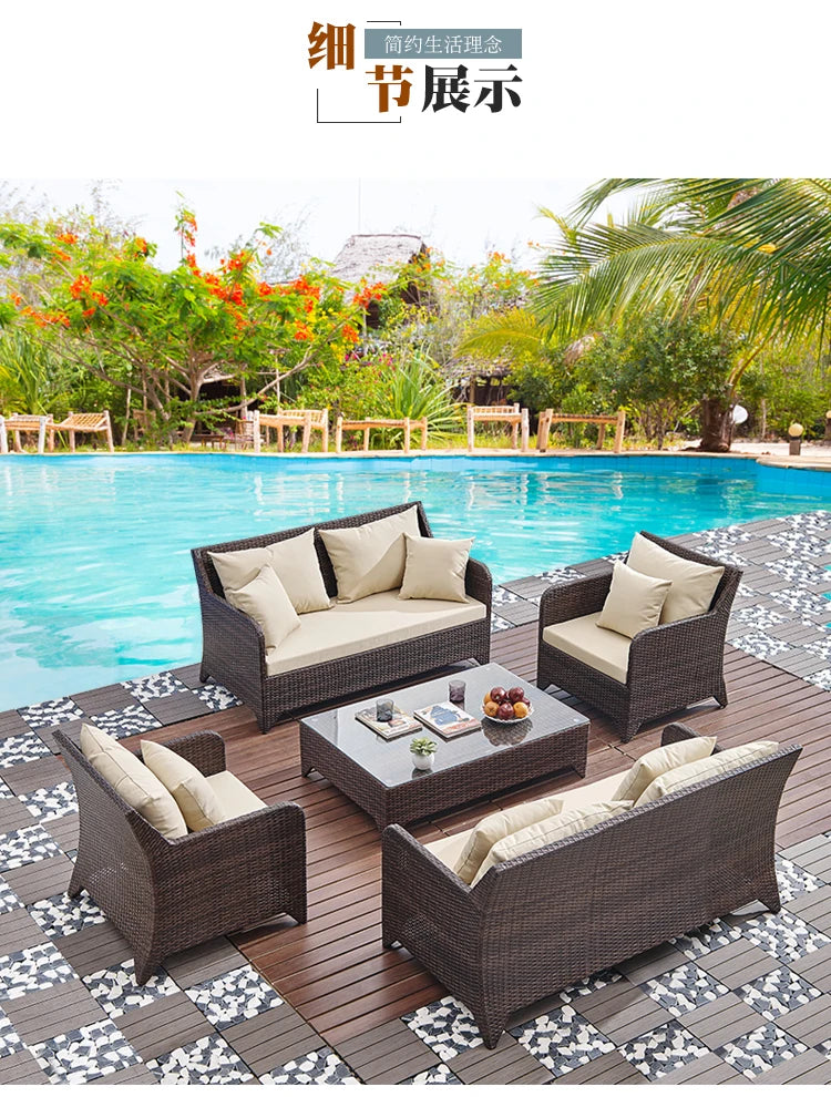 Wicker outdoor imitation rattan leisure living room courtyard balcony furniture sales office outdoor display negotiation sofa