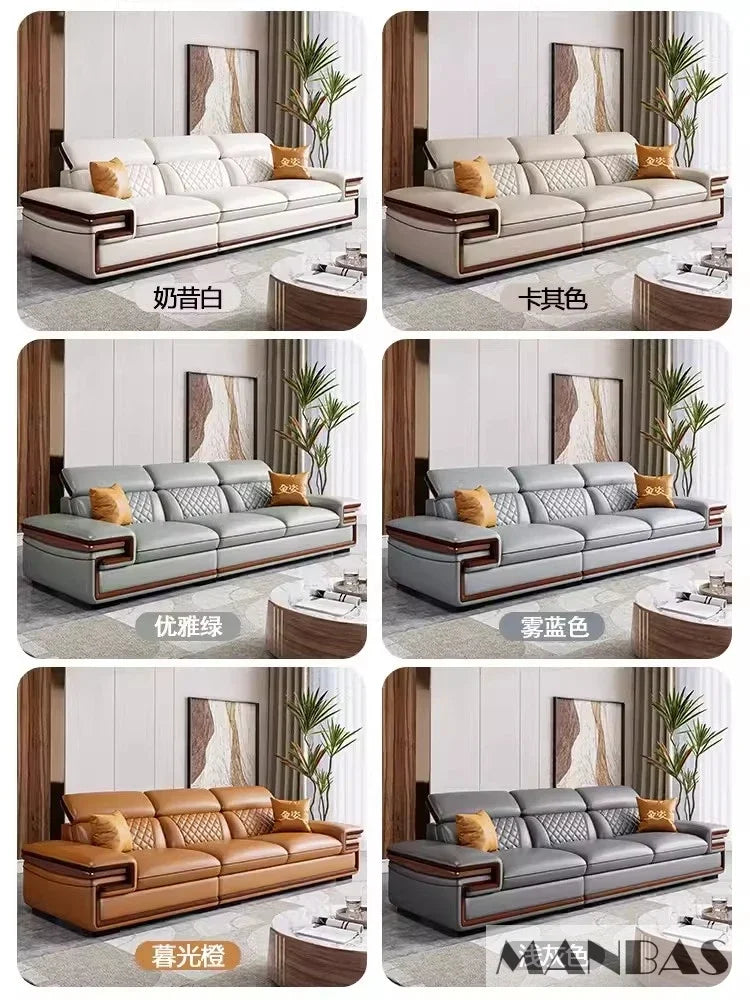 MINGDIBAO Premium Italian Genuine Leather Sofa Set for Living Room with Adjustable Headrests and Built-in Bluetooth Speaker, USB