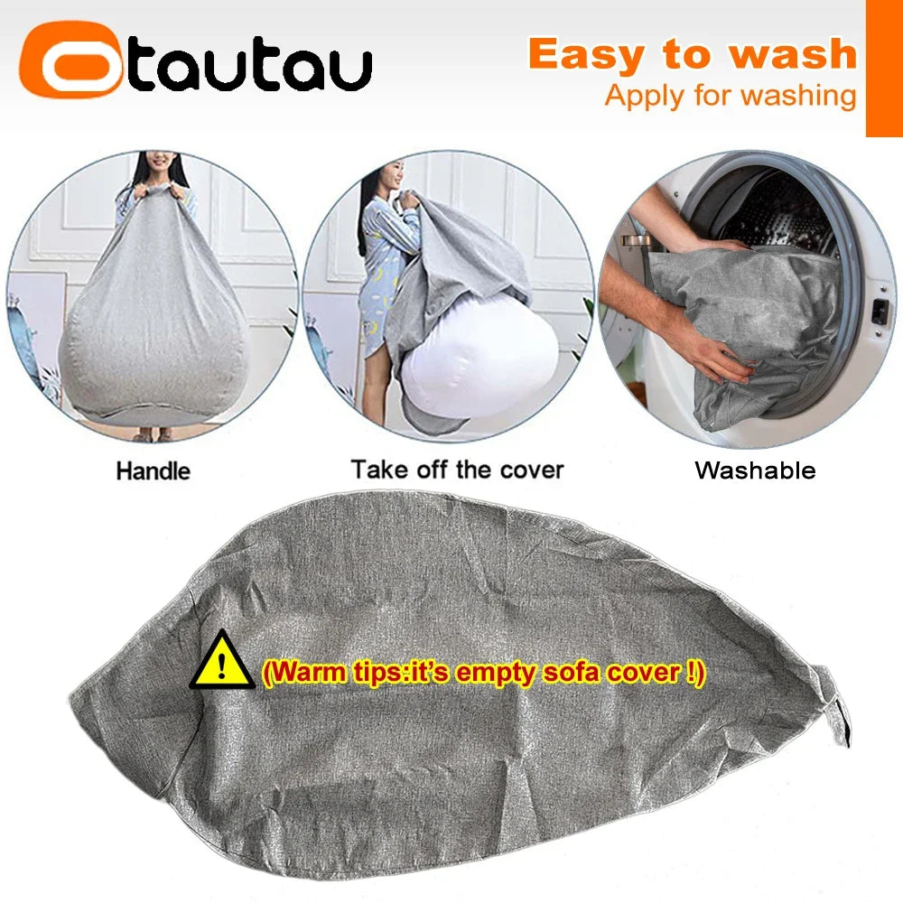OTAUTAU Big Cotton Linen Bean Bag Cover without Filler Corner Seat Lazy Beanbag Chair Pouf Salon Ottoman Puff Lounger Sac DD002