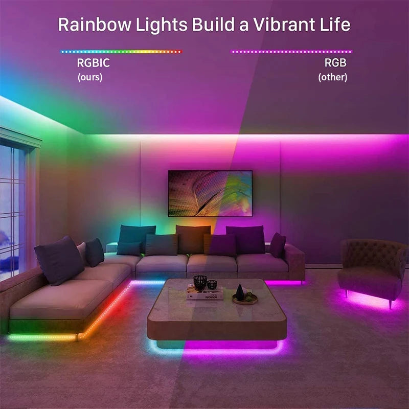 LED Strip Lights RGBIC 5050 LED Strips Commercial Grade Waterproofing App Control Tape Light For Bedroom Room Kitchen Bar