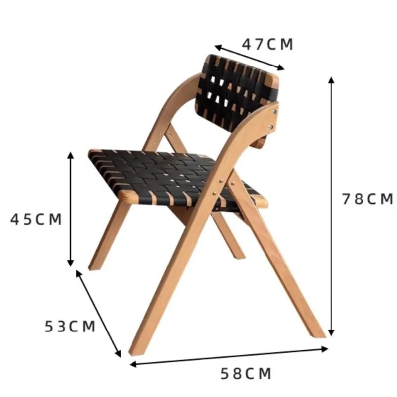 MOMO Retro Solid Wood Dining Chairs Home Living Rooms Saddle Leather Folding Chairs Dining Chairs Wabi Sabi Style Backrest Chair