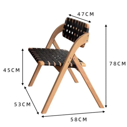 MOMO Retro Solid Wood Dining Chairs Home Living Rooms Saddle Leather Folding Chairs Dining Chairs Wabi Sabi Style Backrest Chair