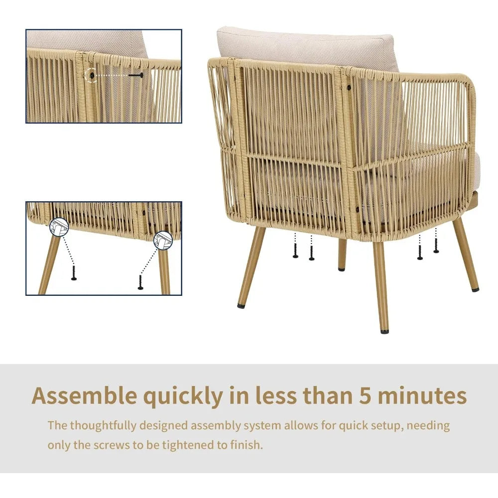 Outdoor Wicker Patio Chairs Set of 2, Rattan Barrel Chairs Patio Furniture Sets with 4“ Hight Desity Cushion, 2 Pieces Bistro