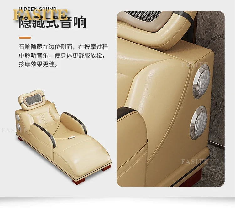 Premium Smart leather sofa massage for left and right noblewomen, cowhide solid wood living room corner small unit