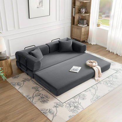 79" Convertible Sofa Bed with Fixed-Shape Frame, Modular Corduroy Sleeper Sofa, Folding Mattress Couch for Small Spaces