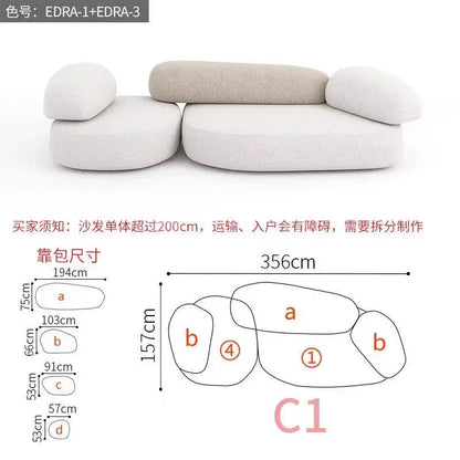 Italian minimalist pebble art sofa villa large flat living room special-shaped module fabric sofa Internet celebrity