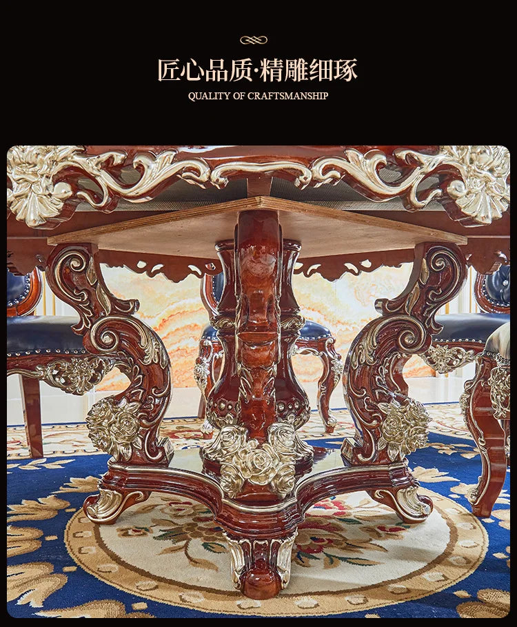 HLZ European Style Dining Table New Luxury High-End Solid Wood Home Marble French Retro Table and Chair Set Villa