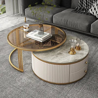 Light Luxury Stone Plate round Tea Table Small Apartment Modern Living Room Glass Coffee Table Living Room Home