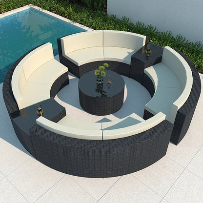 Rattan sofa combination courtyard garden leisure outdoor living room custom semi-circular arc rattan chair terrace outdoor