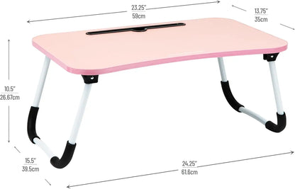 Portable Laptop Stand Bed Tray with Folding Legs, Pink MDF Couch Table 23.25x13.75x10.5 Inches