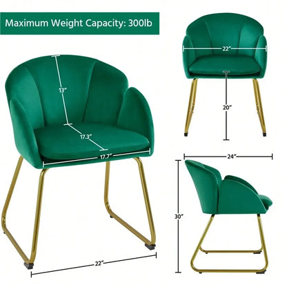 1PC Modern Velvet Vanity Accent Armchair Gold Metal Legs Flower Shape Seat Flared Backrest, SpaceSaving FloorProtect Chair For