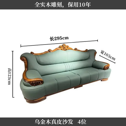 New Chinese-style simple ebony leather sofa luxury villa living room size apartment solid wood furniture corner combination