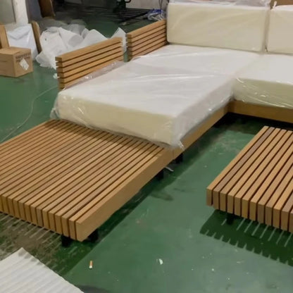 High Quality Solid Wood Teak Outdoor Patio Garden Sofas L-Shape Sectional Sofa Cushions for Villa Park Poolside Restaurant Use