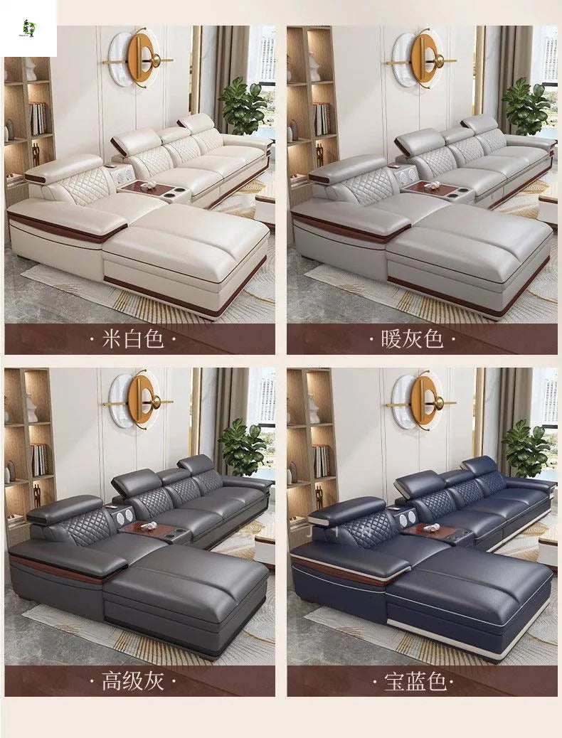 Modern simple leather sofa living room home light luxury sofa concubine combination