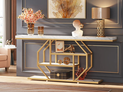 LITTLE TREE 70.9 inch Extra Long Console Table, Gold Sofa Table Behind Couch with Storage for Living Room, Hallway, Entrance