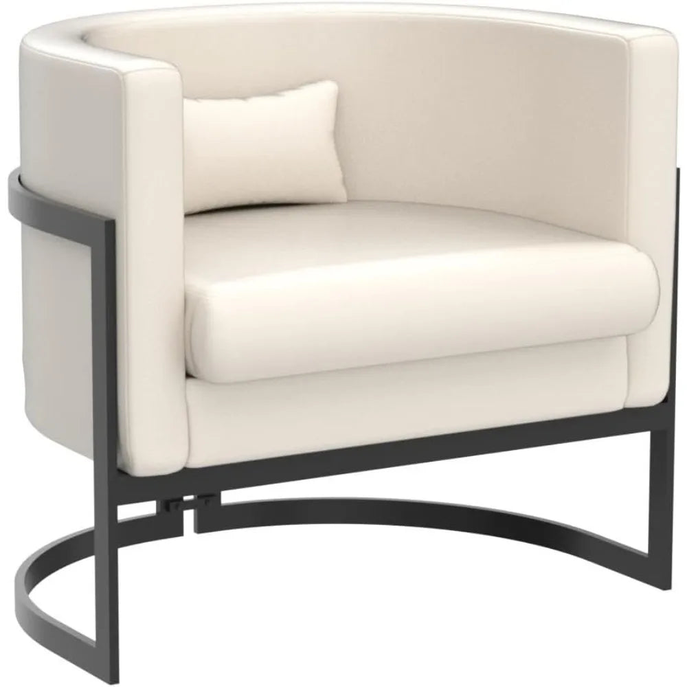 Upholstered Modern Living Room Chair Barrel Accent Chairs, Faux Leather Armchair Mid Century Lounge Chair Anti Scratch Sofa Tub