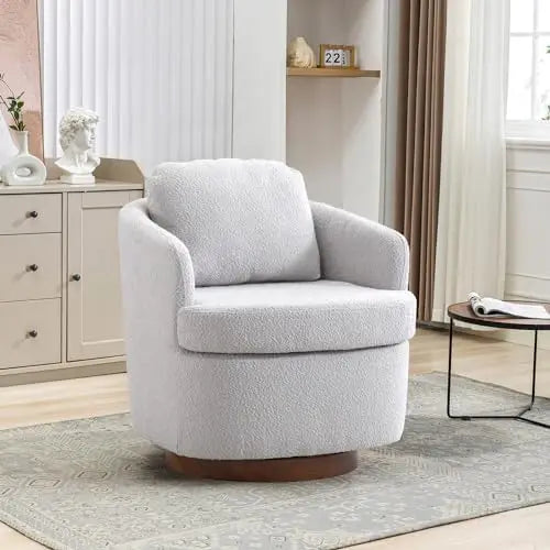 Hot Sales Hot Sales Modern Oversized Swivel Chair Boucle Sherpa Upholstered Barrel Armchair Wood Base White Accent Chair For Liv