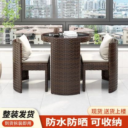 Balcony Small Table and Chair Tea Table and Chair Kit Outdoor Garden Combination Leisure Storage Rattan Knitting Small Table and