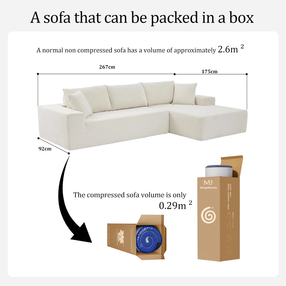 Foam Modular Vacuum Upholstery Reclining Chaise for Living Room Apartment Compact Fabric Sofa in Box Sponge Compressed Sofa Bed