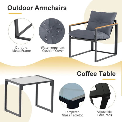 3 Piece Patio Furniture Set, Outdoor Porch Chairs Set of 2, Balcony Furniture for Apartment with Chairs & Table, Included Thick