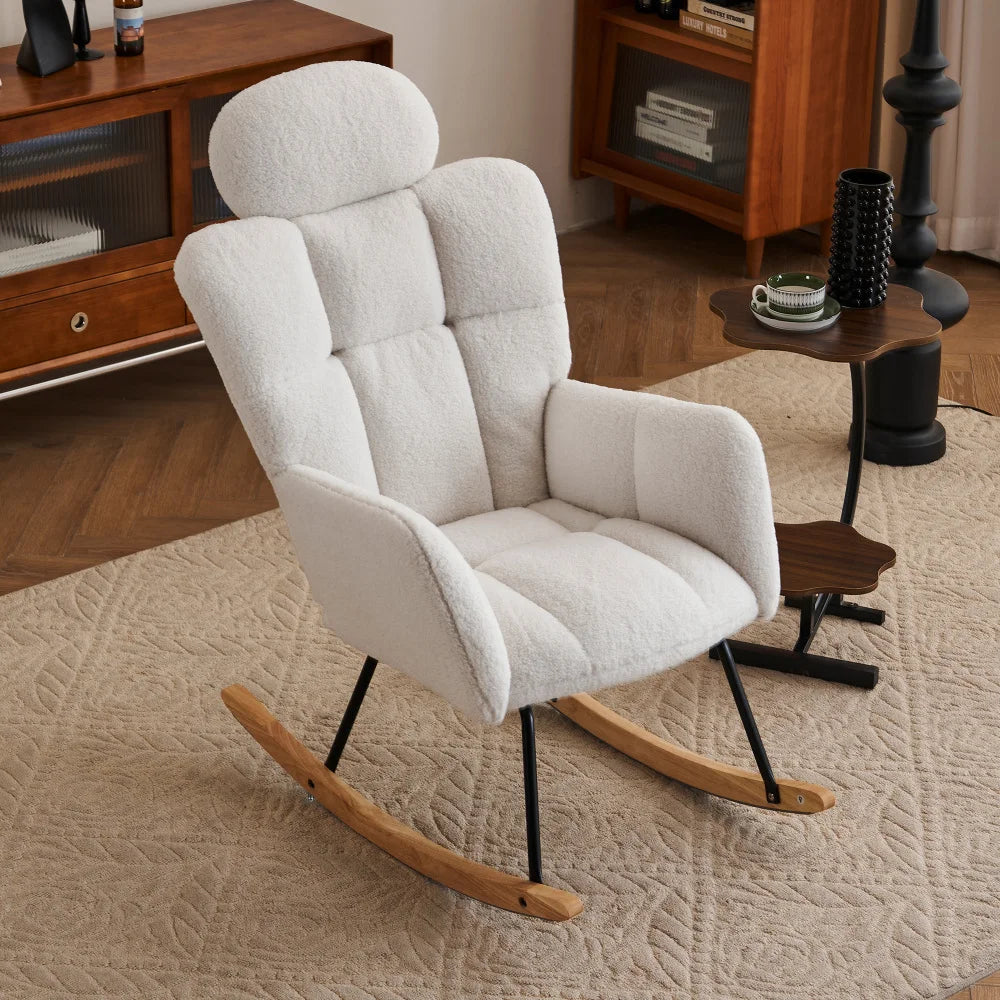 Modern Swing Chair in Teddy Fabric with Tufted Cover Upholstered Seathigh backrest for Living and Bedroom