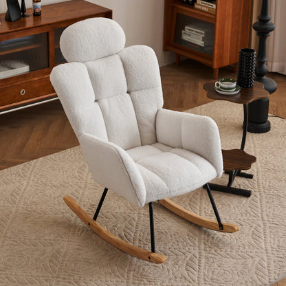 Modern Swing Chair in Teddy Fabric with Tufted Cover Upholstered Seathigh backrest for Living and Bedroom