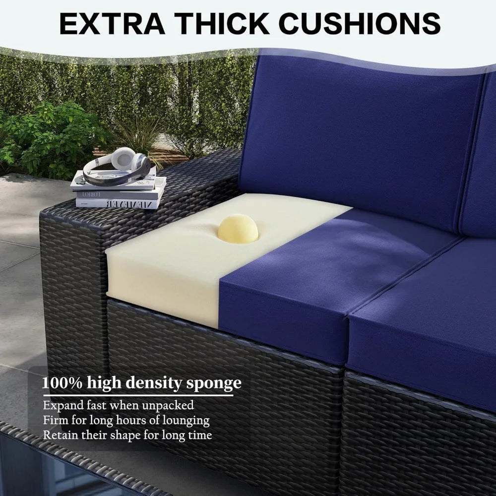 6 Pieces Patio Furniture Set, Outdoor Sectional Set of 6 w/Wide Armrest, Waterproof Wicker Conversation Set for Backyard, Deck,