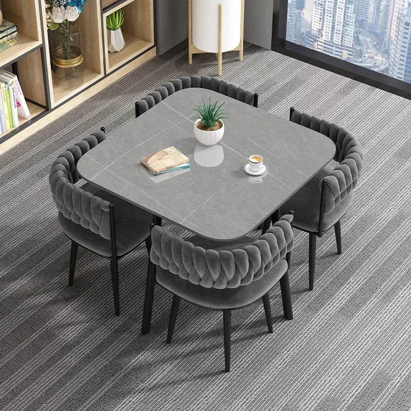 Customized Light Luxury Dining Table and Chair Set Square Rock Slab for Small Apartment Dining Room Furniture