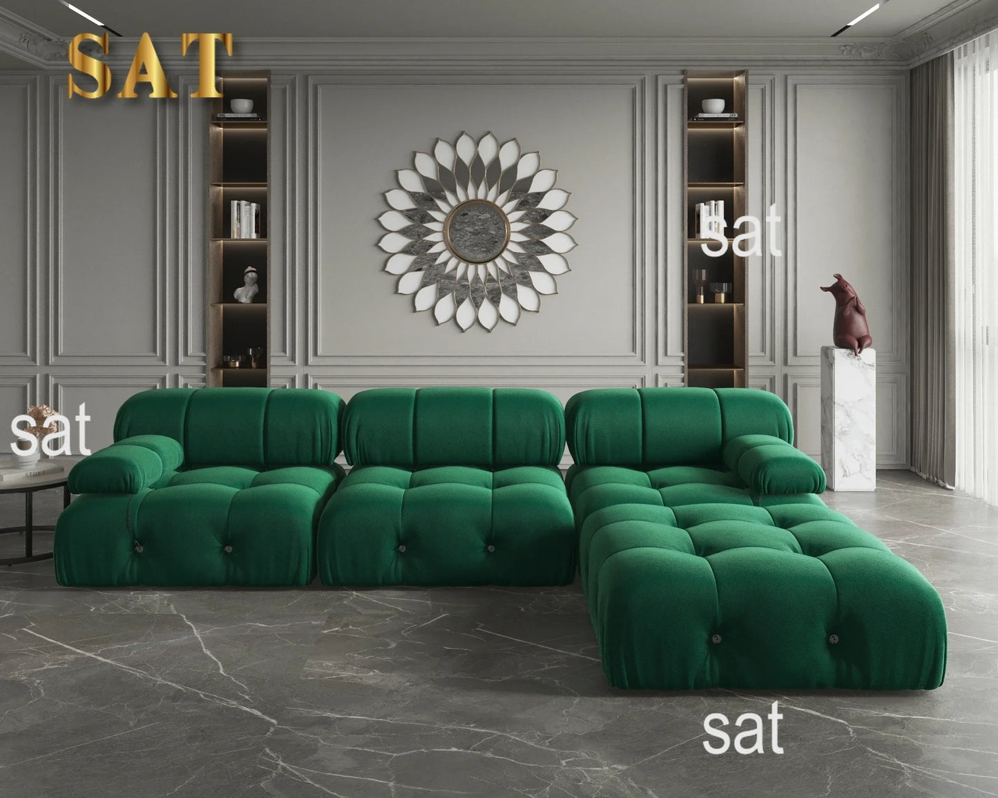 A For ATUNUS Popular Design Corner Modular Sectional Sofa Artistic High Fashion Velvet Fabric U Shape Couch For Hotel