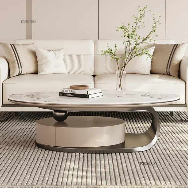 Nordic Light Luxury Designer Oval Coffee Table Rock Board Coffee Tables for Living Room Simple Storage Side Table Home Furniture