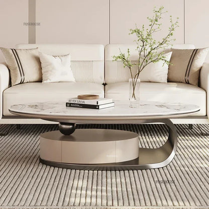 Nordic Light Luxury Designer Oval Coffee Table Rock Board Coffee Tables for Living Room Simple Storage Side Table Home Furniture