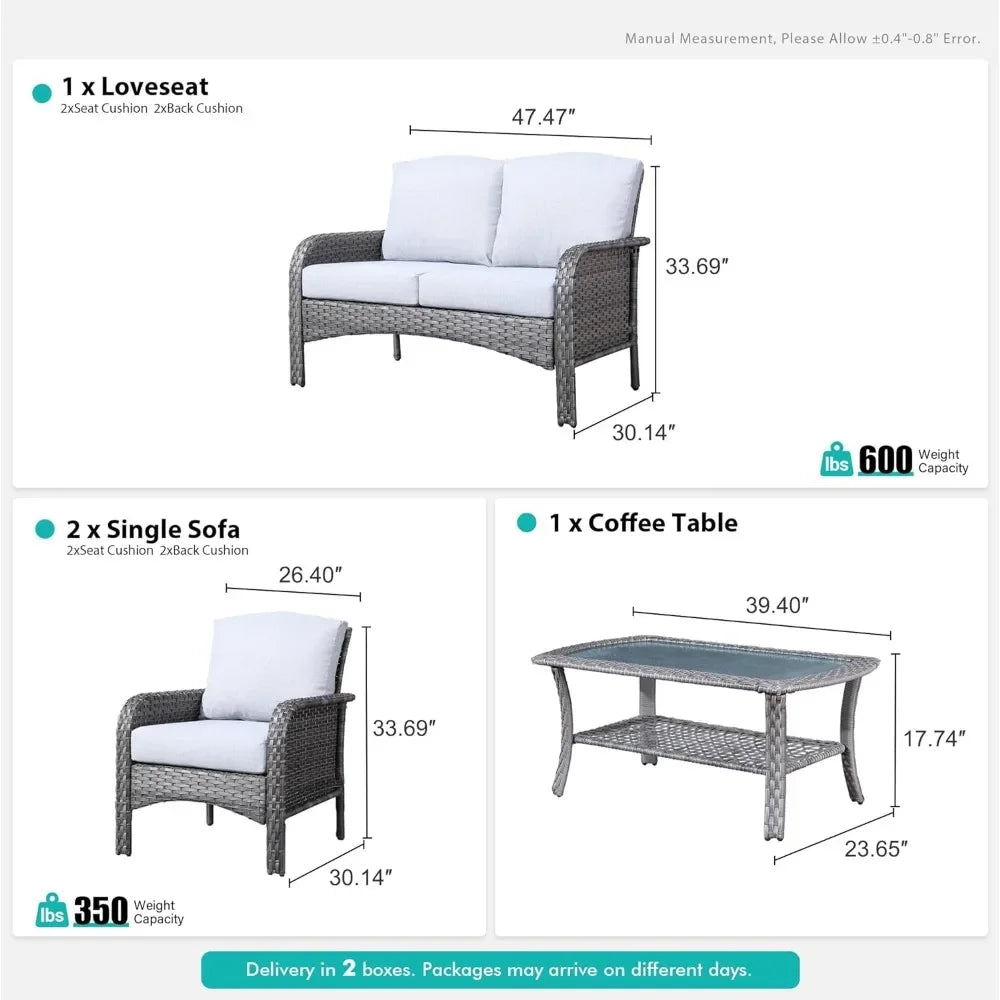 Wicker Patio Furniture - All-Weather PE Wicker Outdoor Conversation Bistro Set Loveseat Chairs with Table,Outdoor Rattan Sofa