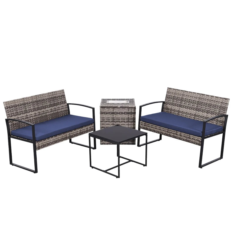 4 Piece Outdoor PE Wicker Furniture Set, Patio Gray Rattan Sectional Sofa Couch with Washable Cushions