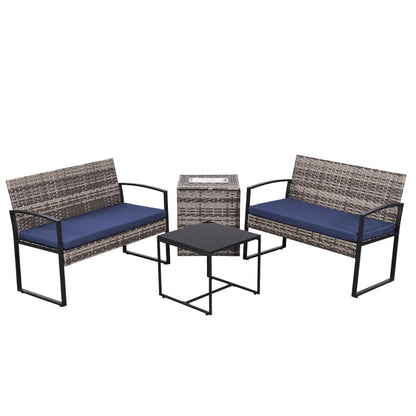 4 Piece Outdoor PE Wicker Furniture Set, Patio Gray Rattan Sectional Sofa Couch with Washable Cushions