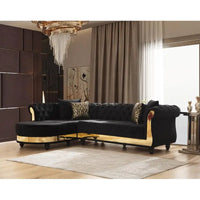 Black Tufted Upholstered Sectional Sofa with Wood Frame