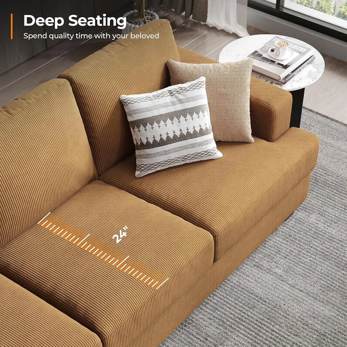 89 Inch Sofa with Extra Deep Seats Oversize, Corduroy Fabric 3 Seater Sofa for Living Room, Modern Couch and Sofa, Comfy