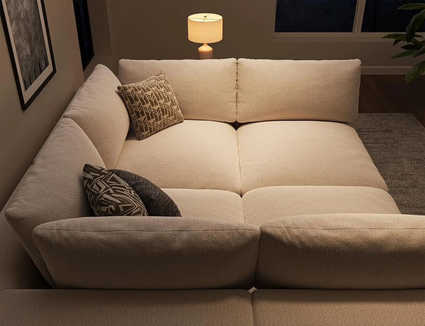 120" Cloud Sectional Couch | Oversize Boneless Couches for Living Room | 4 Seater Modern L-Shape Sofa | Ivory White, Customized