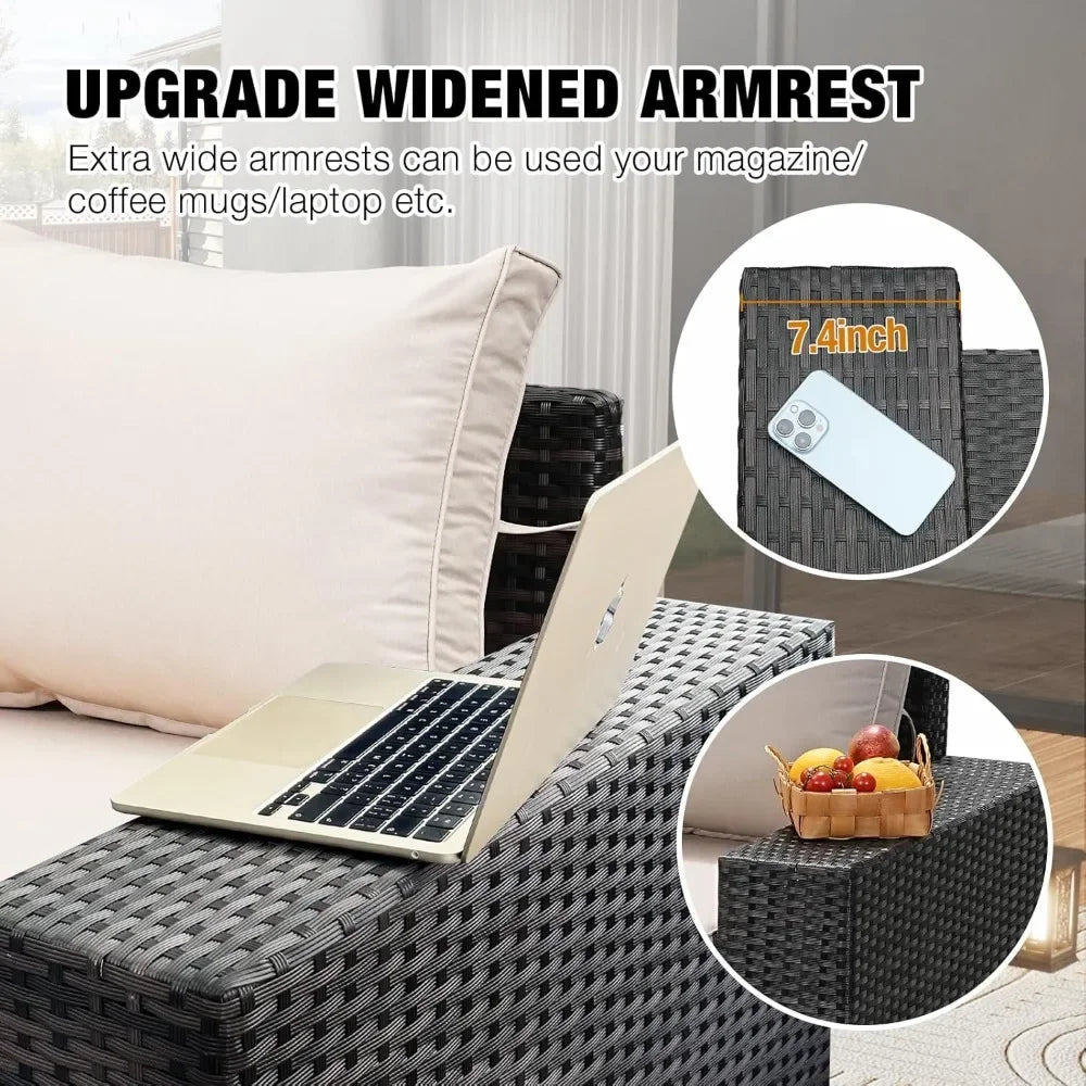 All-Weather Outdoor Wicker Sectional Patio Furniture Set with Cushions and Rattan Sofa for Conversation Area