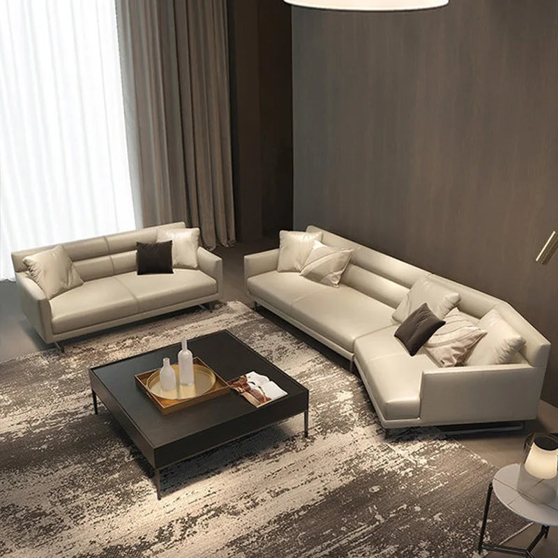 Italian minimalist leather sofa living room size apartment princess corner first layer cowhide down combination light luxury sty