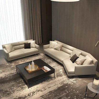 Italian minimalist leather sofa living room size apartment princess corner first layer cowhide down combination light luxury sty