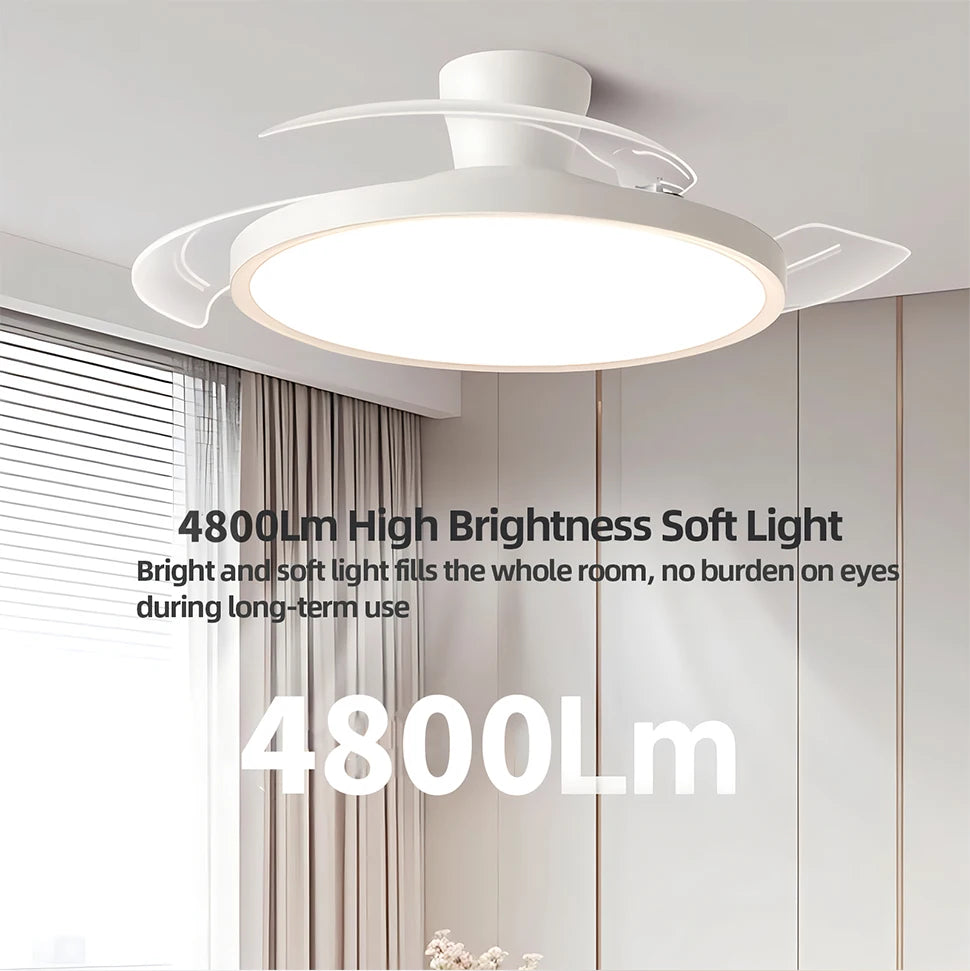 Jelena Ceiling Fan Fan with Light Bedroom Living Room Home Decoration Ceiling Fan Lamp Remote Control 6 Speed Silent Ceiling Fan