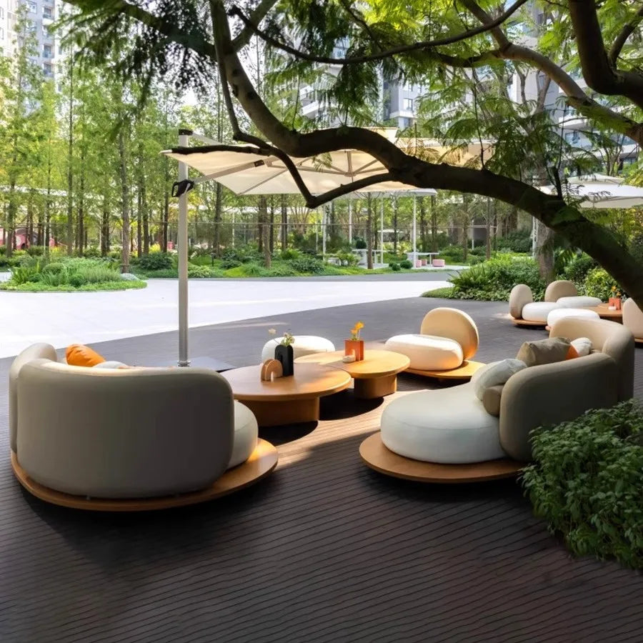 Outdoor teak courtyard Nordic style open-air famous villa anti-corrosion solid wood goose soft stone sofa