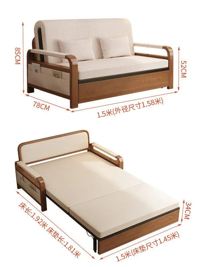 Light luxury home living room balcony folding sofa bed, single double multi functional telescopic bed