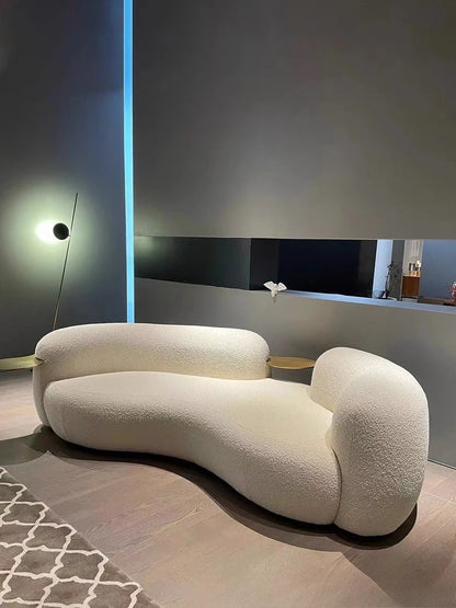 Cream style light luxury Italian minimalist curved sofa lamb flannel pea sofa modern living room small apartment