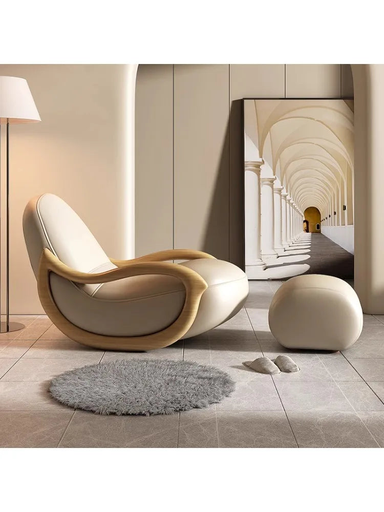 Cream style solid wood chair, Chinese style sofa lounge chair, home balcony leisure chair
