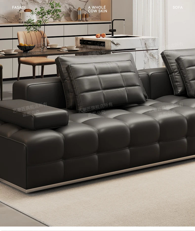 Lawrence leather sofa full green leather living room 2025 new minimalist straight row