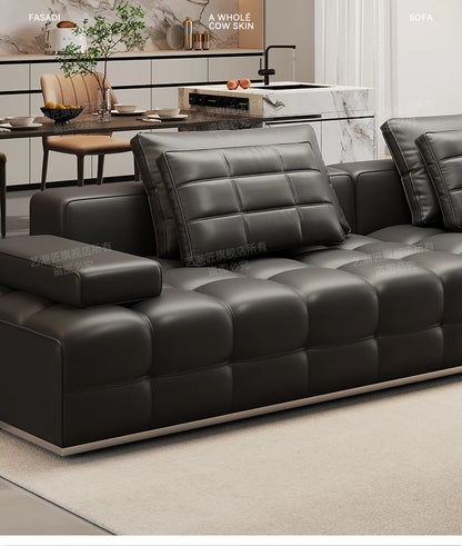 Lawrence leather sofa full green leather living room 2025 new minimalist straight row