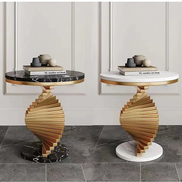 Living room modern luxury coffee corner table latest round top gold metal base side table