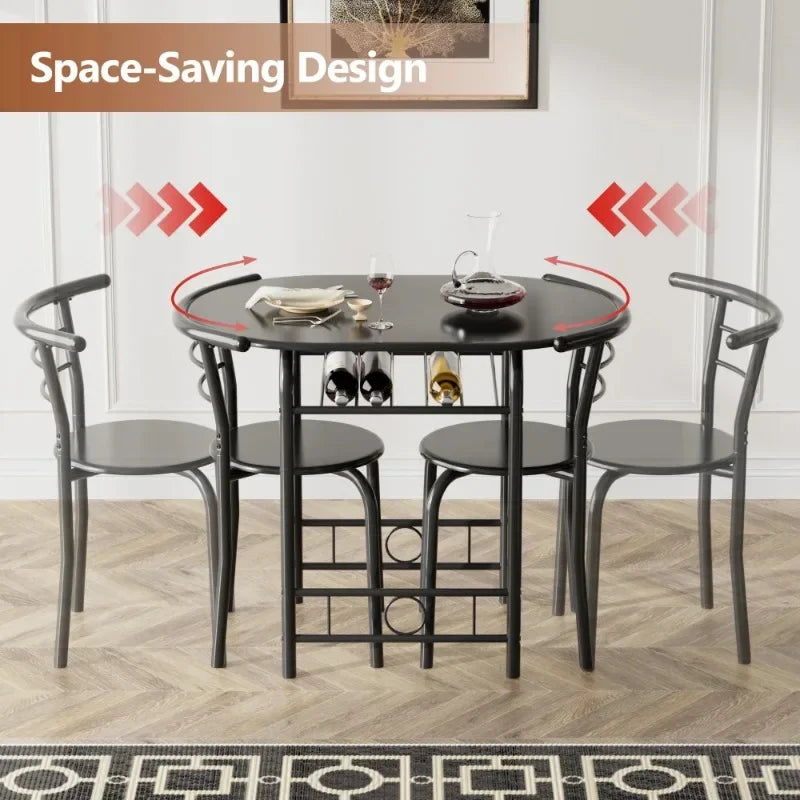 Vineego 3-Piece Small Kitchen Dining Set for 2 Black Wooden Table And Chairs Space Saving Breakfast Set