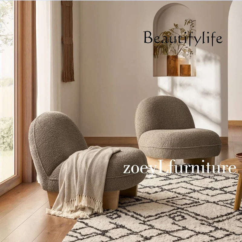 Nordic minimalist lamb wool balcony single sofa Italian living room solid wood leisure sofa